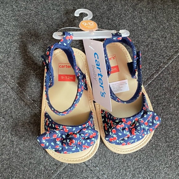 9-12M NWT Carter’s Sandals - Navy with Cherries - Picture 8 of 11